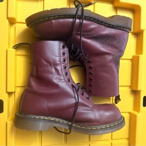 Dr. Martens Burgundy Leather Boots- Skull and Angle Wings rare- 11M #11587